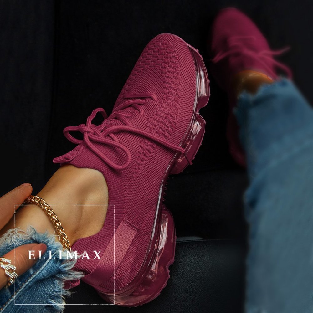 NEW🔥Burgundy Wine Lace-Up Bubble Cushion Sneaker